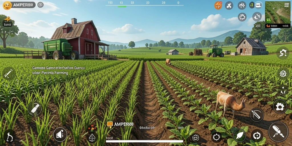 Tampilan gameplay seru dalam AMPER88 yang menggambarkan pertanian.