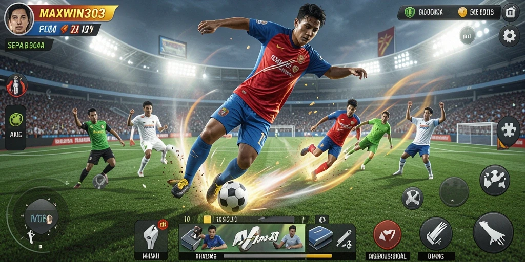 Tampilan gameplay sepak bola yang seru di MAXWIN303.