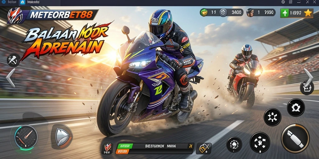 Gameplay mendebarkan dari METEORBET88 dengan aksi balapan motor.