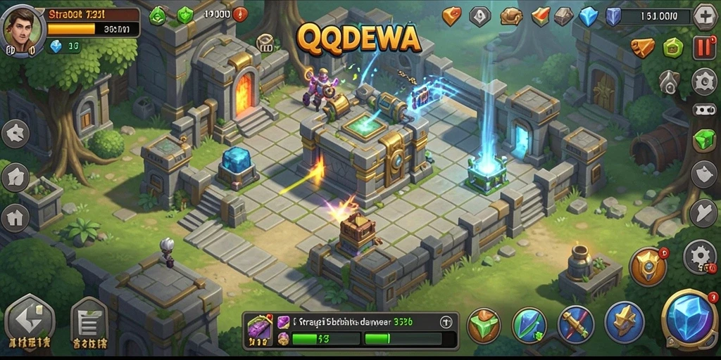 Screenshot gameplay yang mendebarkan dari QQDEWA memperlihatkan strategi Tower Defense.