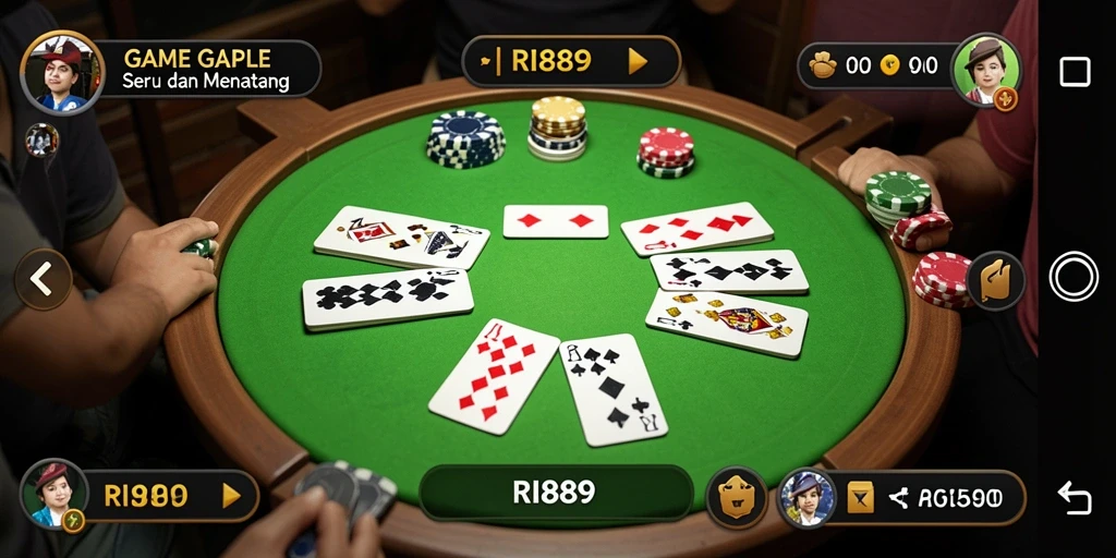 Tampilan screenshot RI889 yang menunjukkan gameplay Gaple yang seru.