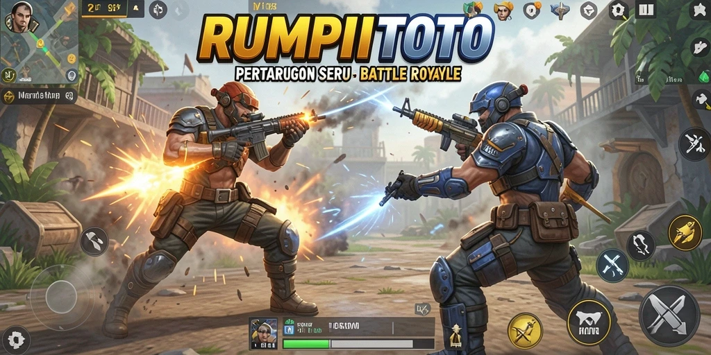 Tampilan gameplay RUMPITOTO yang mendebarkan di arena Battle Royale.