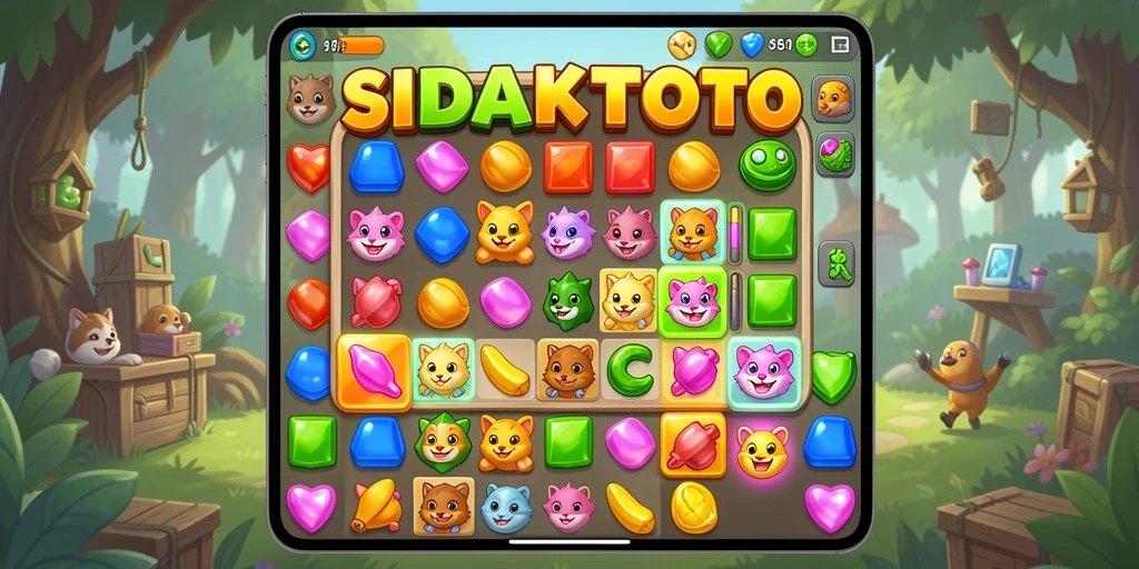 Menampilkan gameplay seru SIDAKTOTO dalam aksi mencocokkan item.