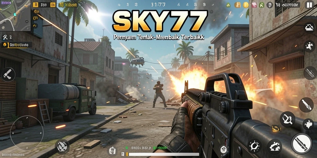 Tampilan gameplay seru dari SKY77 dengan aksi tembak-menembak yang mendebarkan.